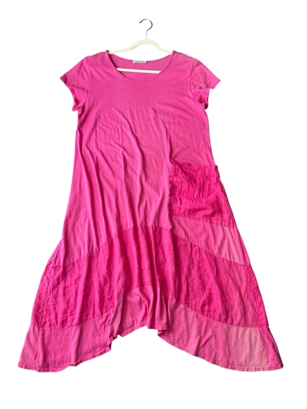 Italian Pink Linen Blend Lagenlook Midi Dress Asymmetrical Pocket Boho Tunic - Picture 6 of 11